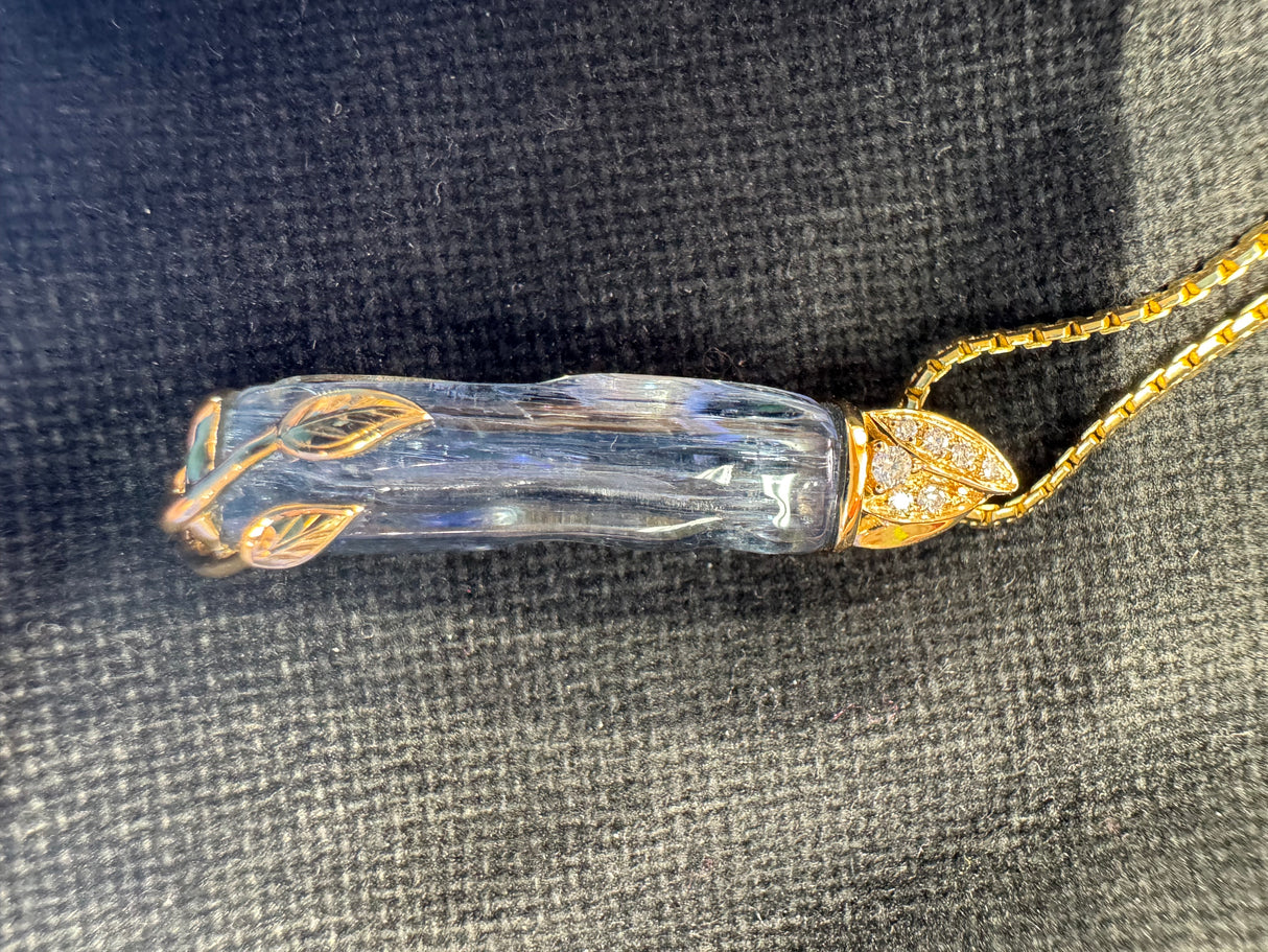 Aquamarine and Diamond Pendant in 14k